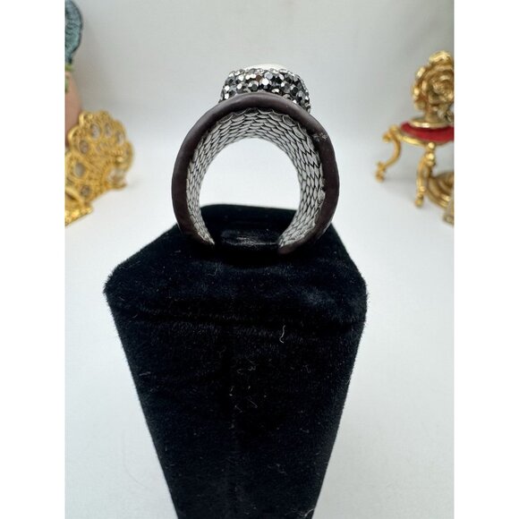 Snake Skin Baroque Pearl Marcasite And Rhinestone Wide Ring - Picture 6 of 11
